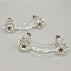 Vintage Clear Glass Cabinet Pulls With Metal Hardware Set Of 2